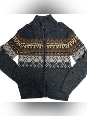 Stetson Men M Gray Aztec Full Zip Sweater Cardigan Southwestern Knit Wool Cowboy